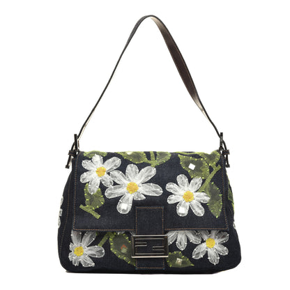 Fendi Denim Flower Applique Mama Baguette Blue 1 of 8