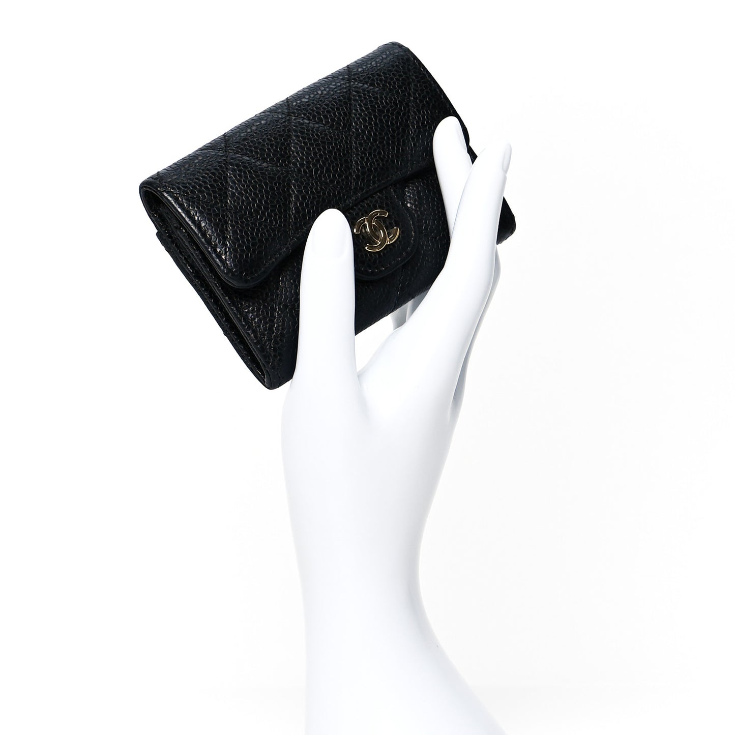 Caviar Quilted Flap Card Holder Wallet Black