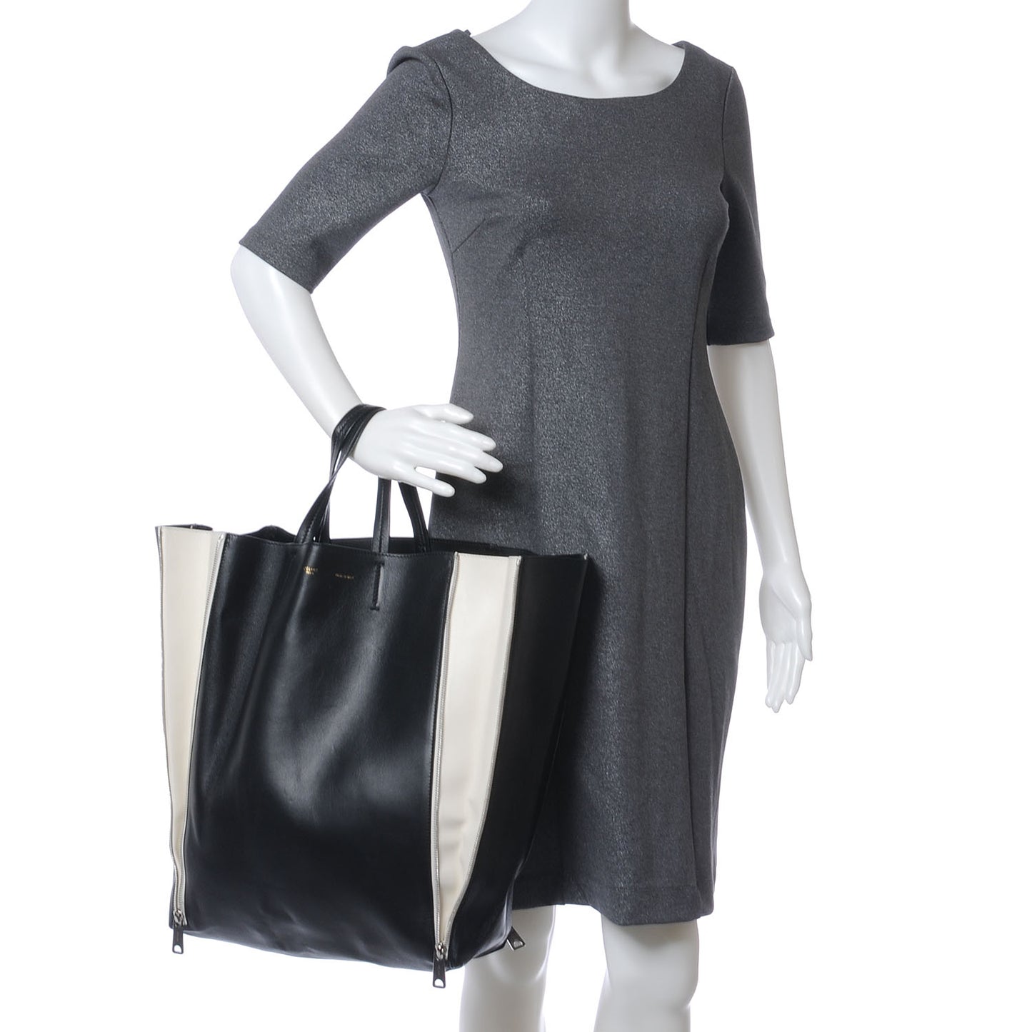 Lambskin Vertical Zip Gusset Cabas Black White