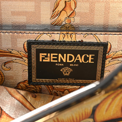 Fendi X VERSACE Vitello Seta Nappa Fendace FF Baroque Medium Peekaboo I SEE U Satchel Tobacco Black Gold 7 of 10