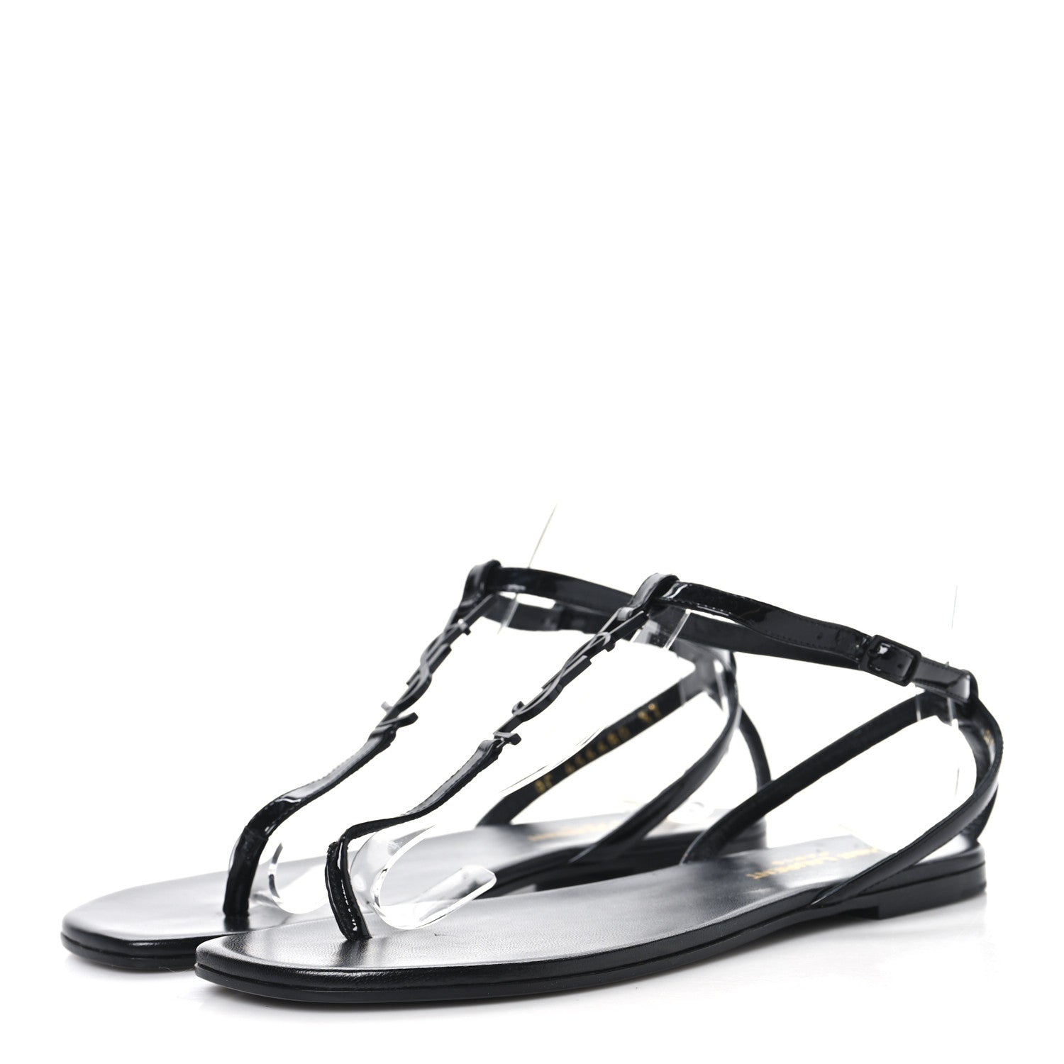 Saint Laurent Patent Calfskin Nu Pieds 05 Sandals 37 Black 4 of 9