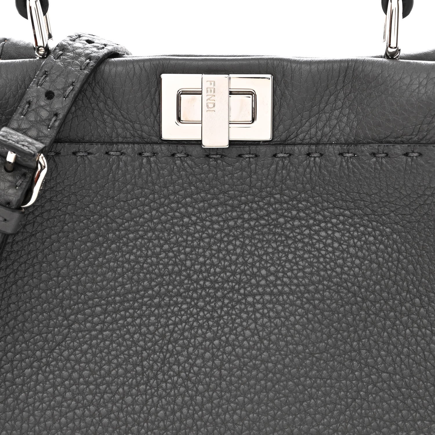 Fendi Cuoio Romano Selleria Bi-Color Mini Peekaboo Iconic Satchel Asfalto Latte 9 of 11