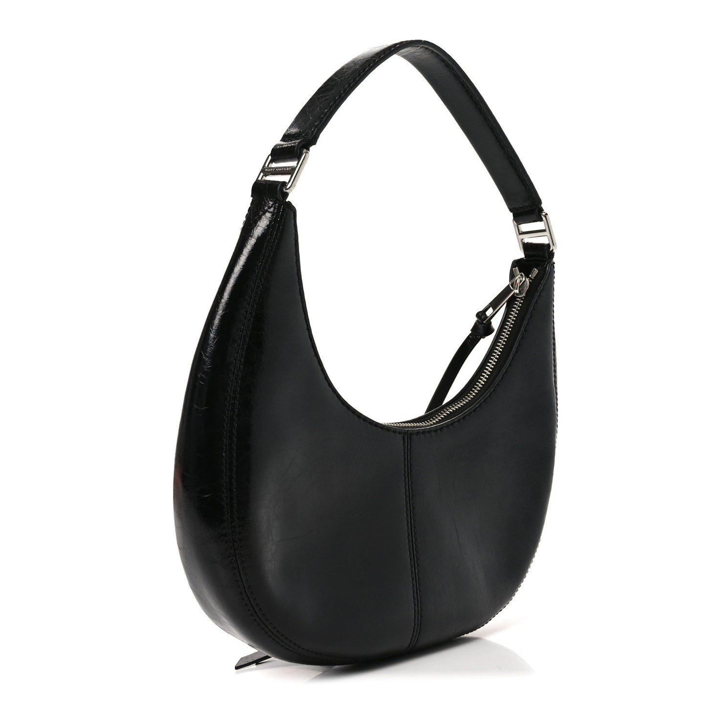 Crinkled Calfskin Crusier Crescent Bag Black