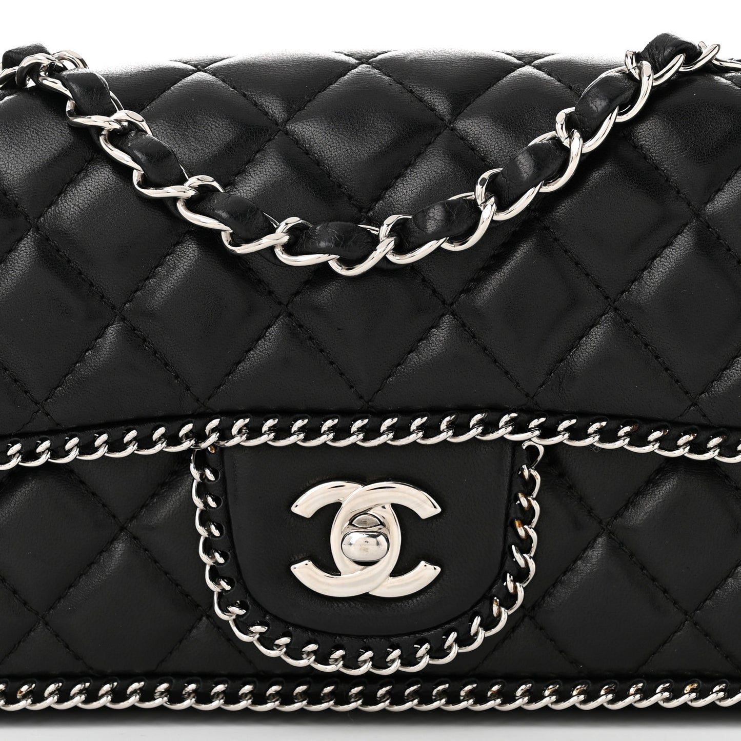 Lambskin Quilted East West Chain Around Flap Black