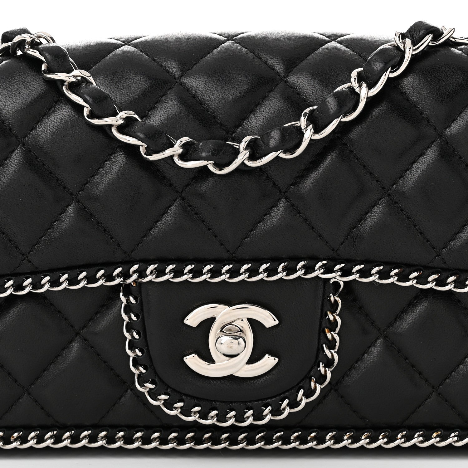 Chanel Lambskin Quilted East West Chain Around Flap Black 8 of 11