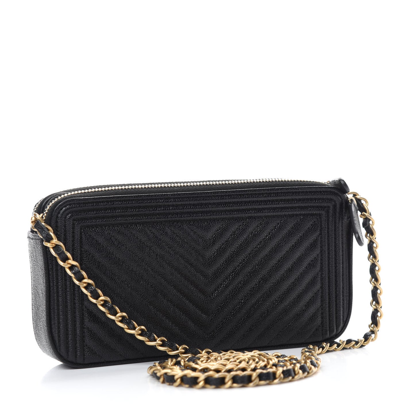 Caviar Chevron Small Boy Clutch With Chain Black