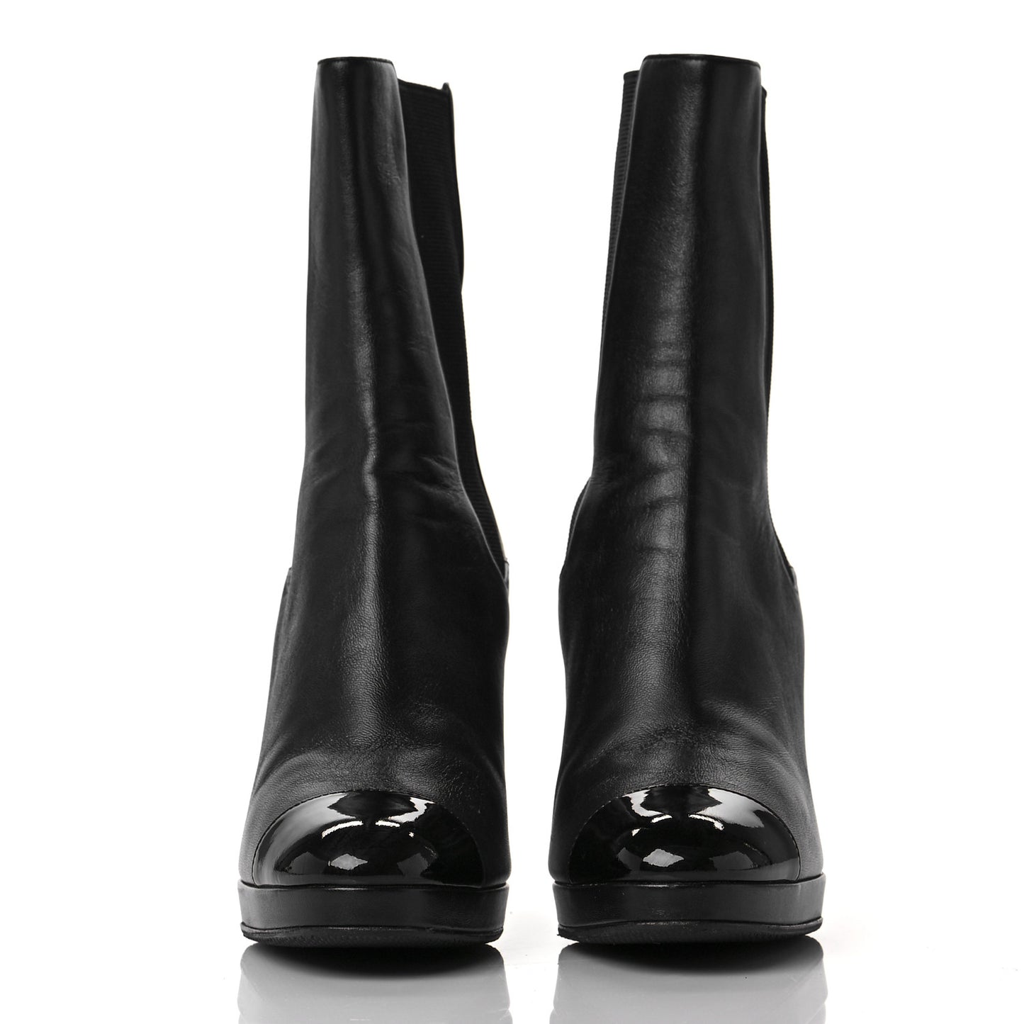 Lambskin Patent Cap Toe Pearl CC Ankle Boots 38.5 Black