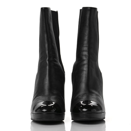 Chanel Lambskin Patent Cap Toe Pearl CC Ankle Boots 38.5 Black 2 of 7