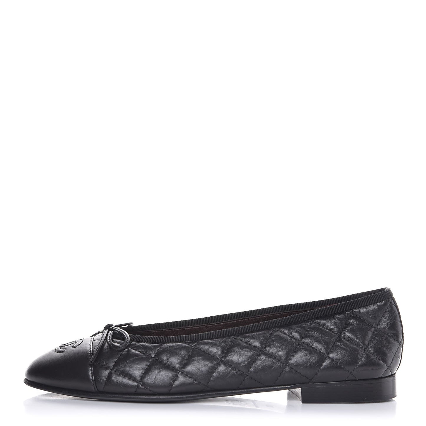 Aged Calfskin Quilted CC Cap Toe Ballerina Flats 38 Black