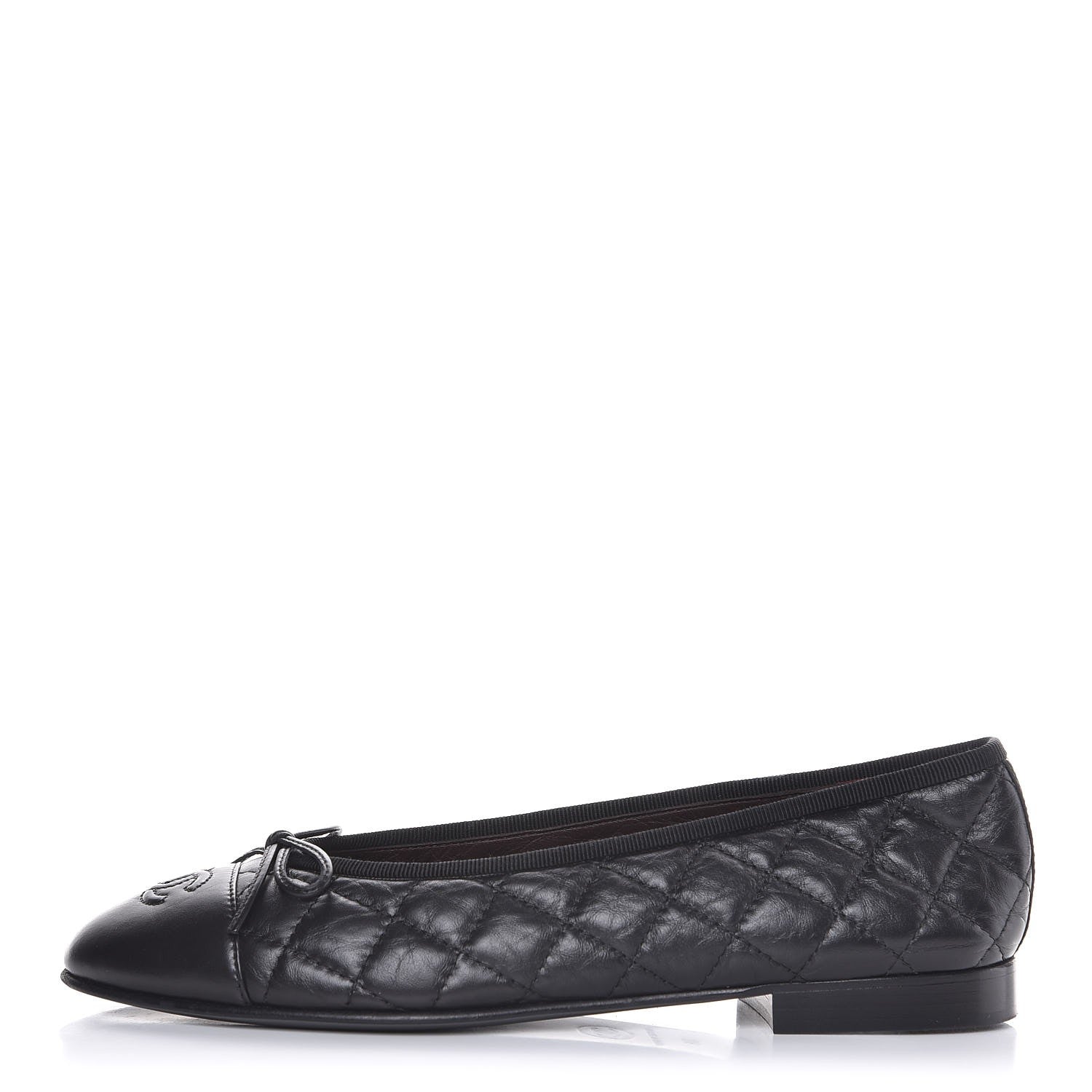 Chanel Aged Calfskin Quilted CC Cap Toe Ballerina Flats 38 Black 1 of 12