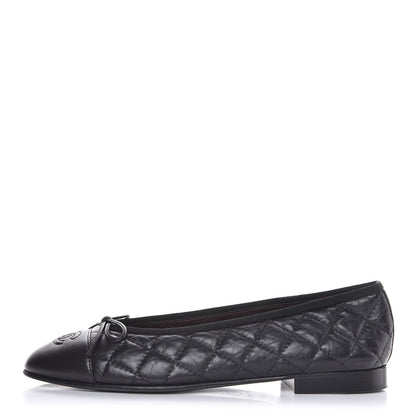Chanel Aged Calfskin Quilted CC Cap Toe Ballerina Flats 38 Black 1 of 12