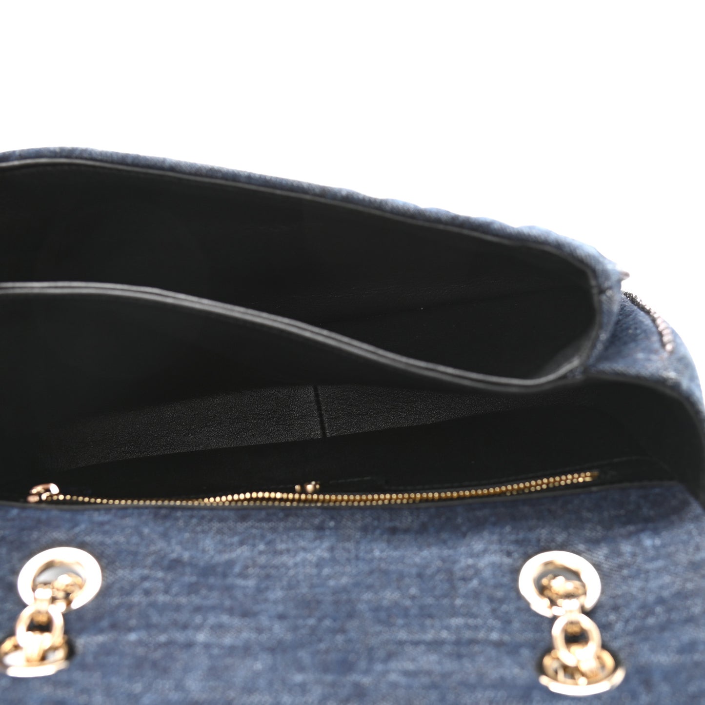 Denim Quilted Gancini Small Flap Bag Blue
