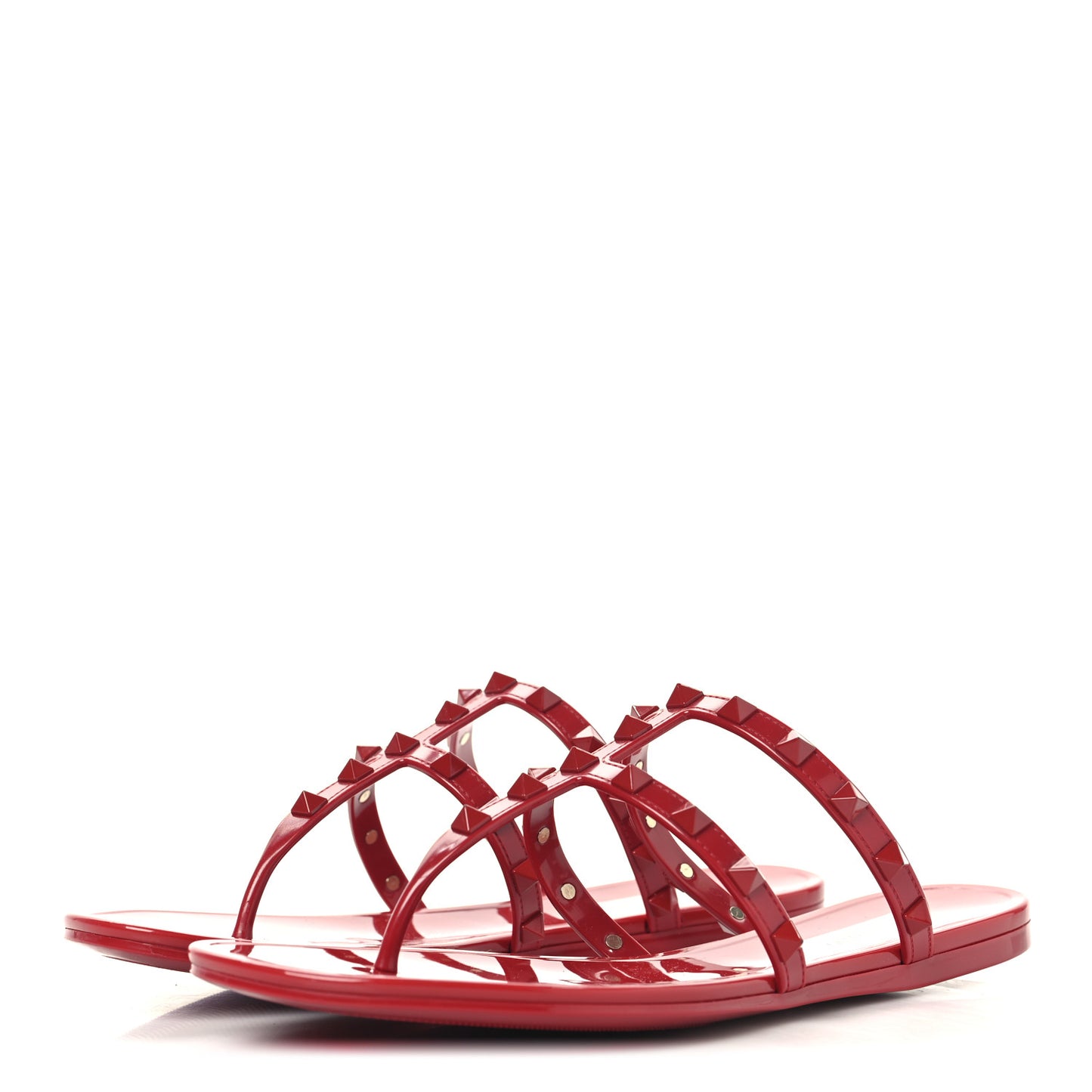 PVC Jelly Monochrome Rockstud Caged Flat Thong Sandals 38 Rosso