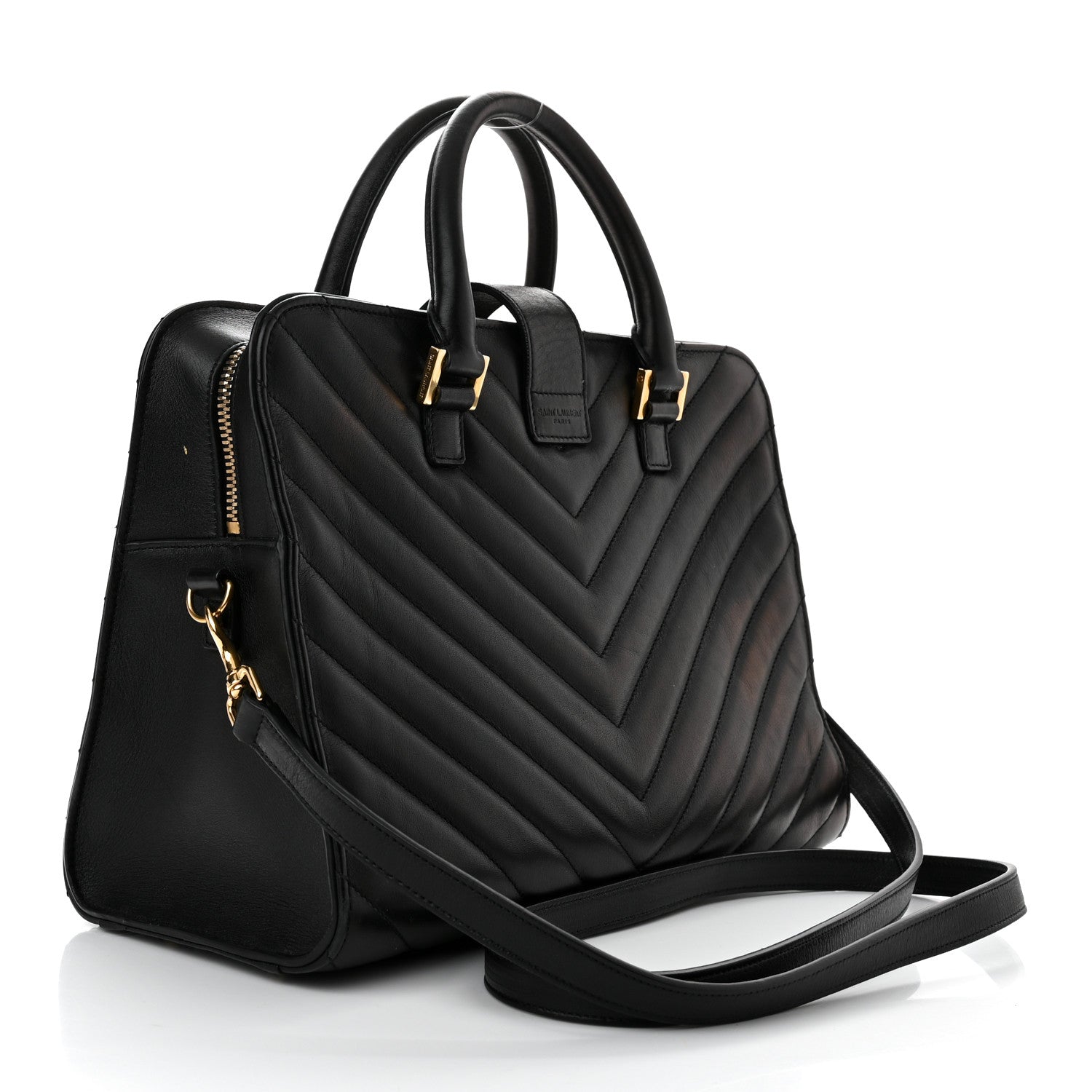 Saint Laurent Calfskin Matelasse Chevron Small Monogram Cabas Black 3 of 12