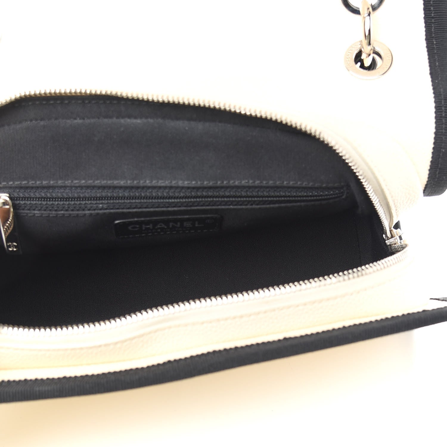 Chanel Caviar Grosgrain Quilted Top Handle CC Flap Beige Black 8 of 13