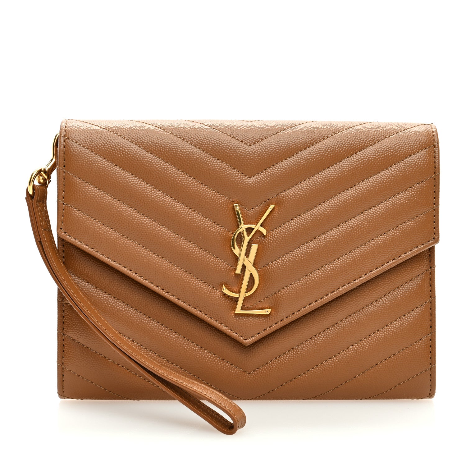 Saint Laurent Grain De Poudre Matelasse Chevron Monogram Cassandre Flap Pouch Natural Dark 1 of 6