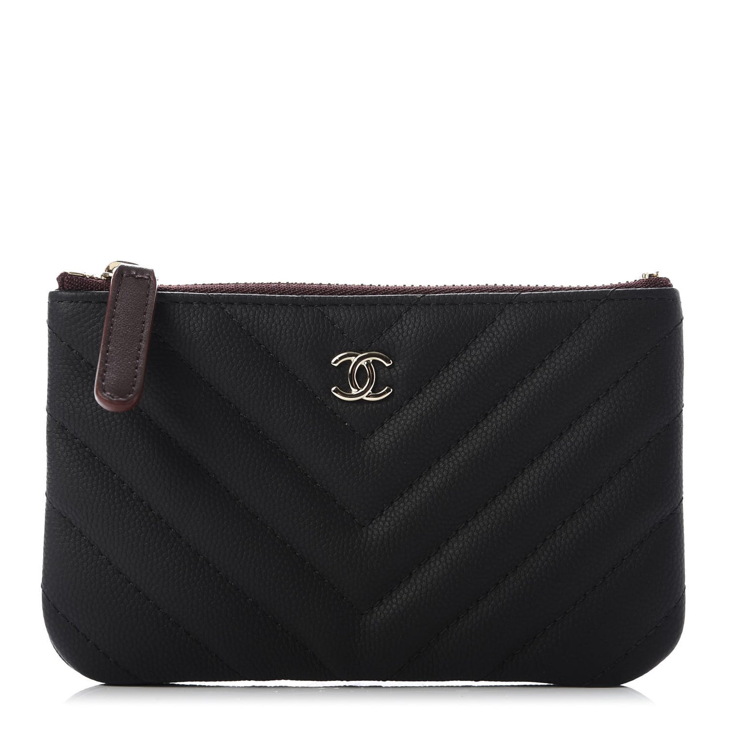 Caviar Chevron Quilted Small Cosmetic Case Black