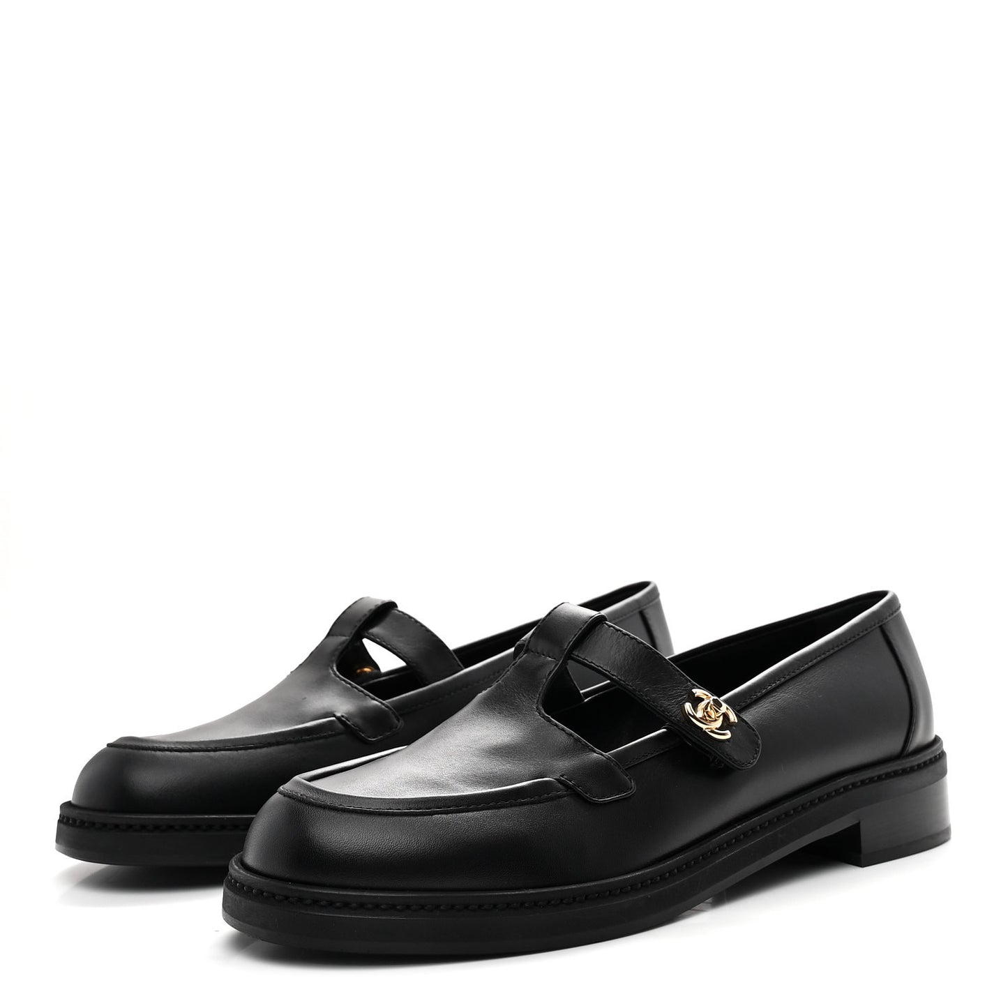Calfskin CC Turnlock Moccasin Loafers 40 Black