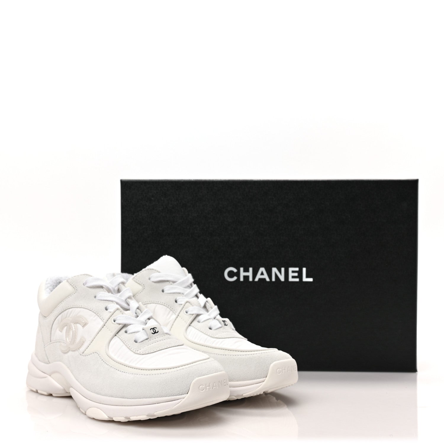 Chanel Suede Calfskin Fabric CC Sneakers 37 White 7 of 7