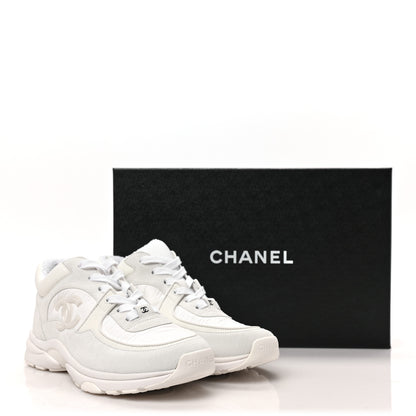 Chanel Suede Calfskin Fabric CC Sneakers 37 White 7 of 7
