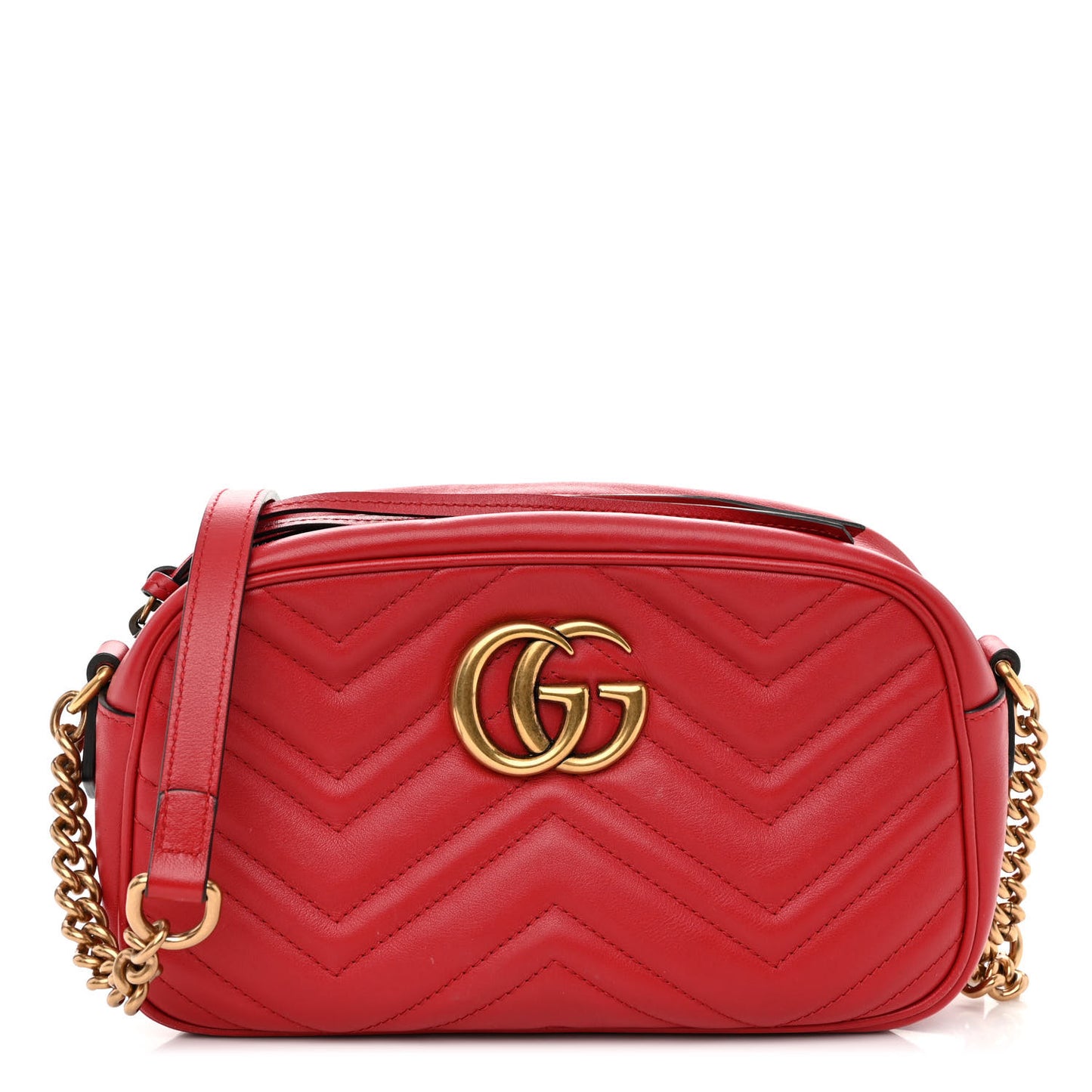 Calfskin Matelasse Small GG Marmont Chain Shoulder Bag Hibiscus Red