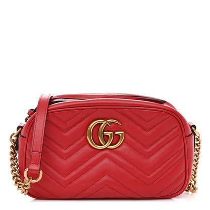 Gucci Calfskin Matelasse Small GG Marmont Chain Shoulder Bag Hibiscus Red 1 of 10