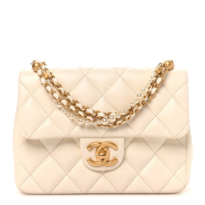 Chanel Shiny Lambskin Quilted Pearl Twist Mini Square Flap White 1 of 10