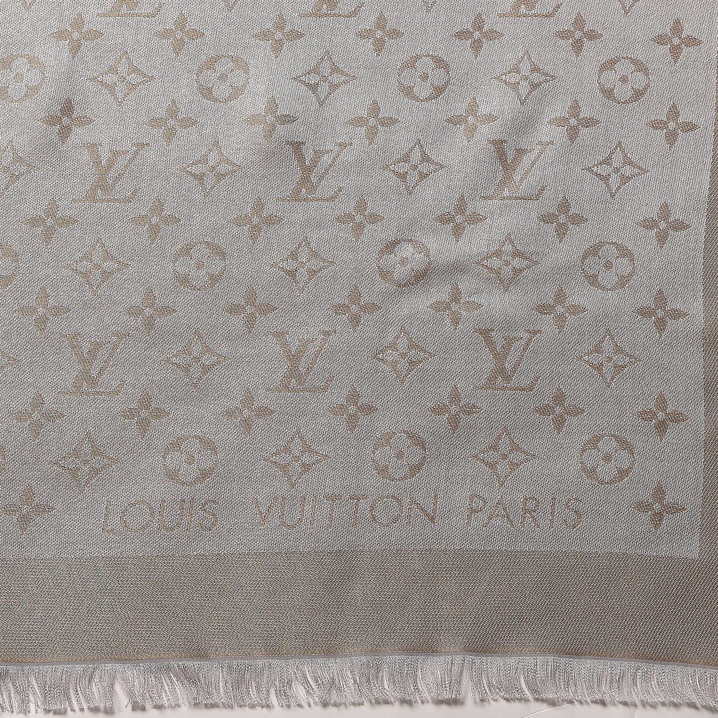 Silk Wool Monogram Shine Shawl Charcoal Greige