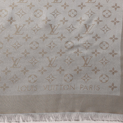 Louis Vuitton Silk Wool Monogram Shine Shawl Charcoal Greige 3 of 3