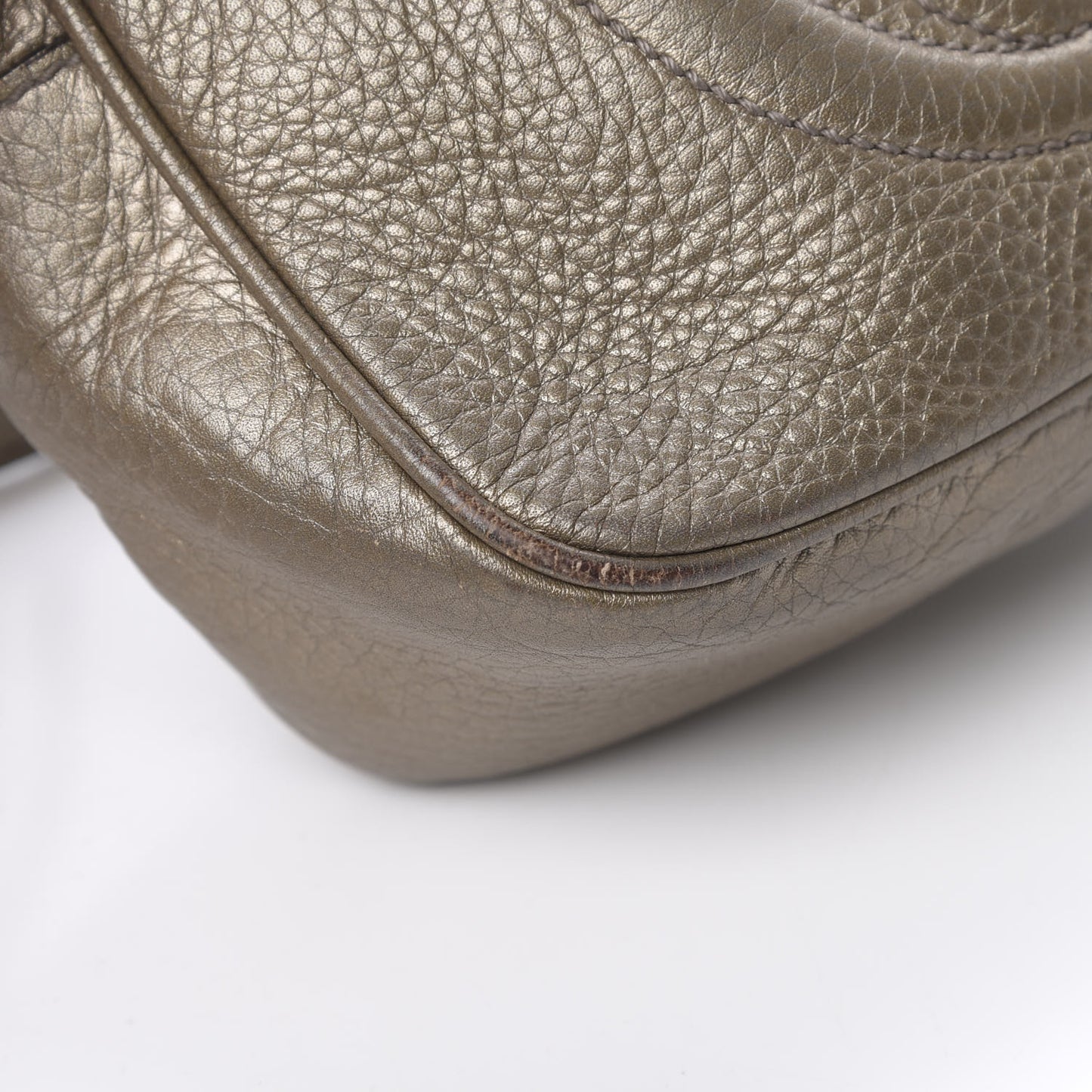 Metallic Pebbled Calfskin Small Soho Disco Bag Golden Beige