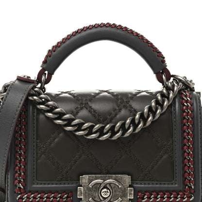 Chanel Calfskin Quilted Small Boy Top Handle Flap Grey Burgundy 10 of 15