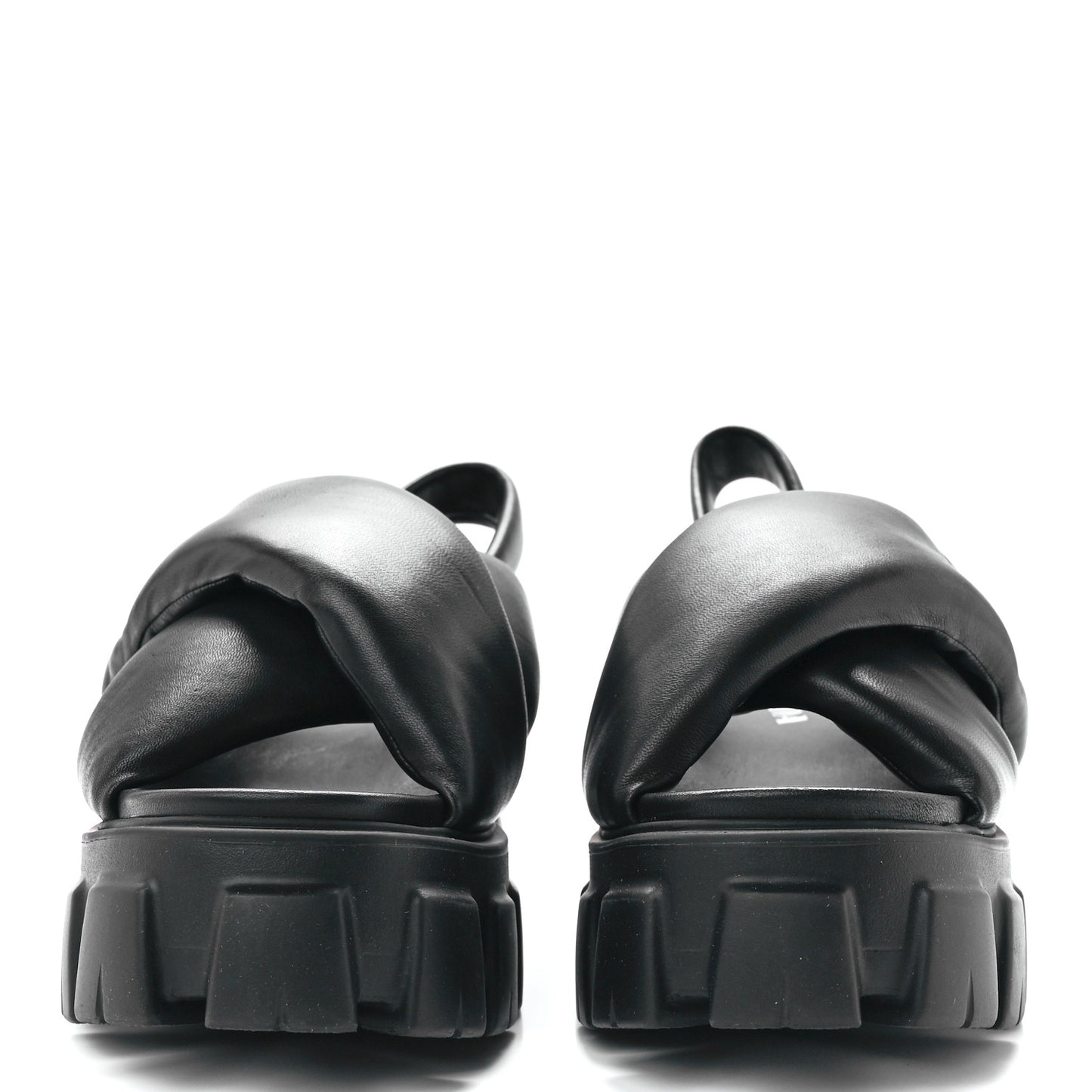 Nappa Soft Metal Triangle Logo Padded Monolith 55mm Slingback Sandals 40 Black