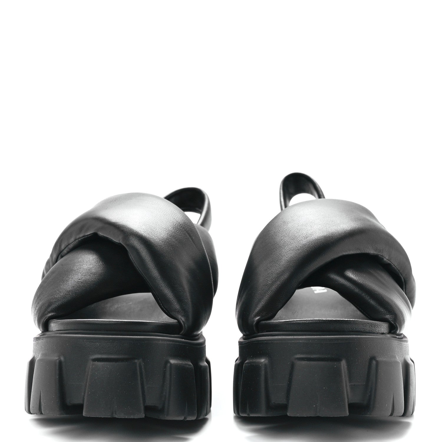 Prada Nappa Soft Metal Triangle Logo Padded Monolith 55mm Slingback Sandals 40 Black 2 of 9