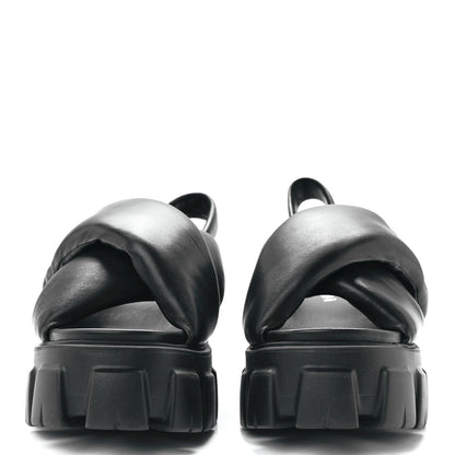 Prada Nappa Soft Metal Triangle Logo Padded Monolith 55mm Slingback Sandals 40 Black 2 of 9