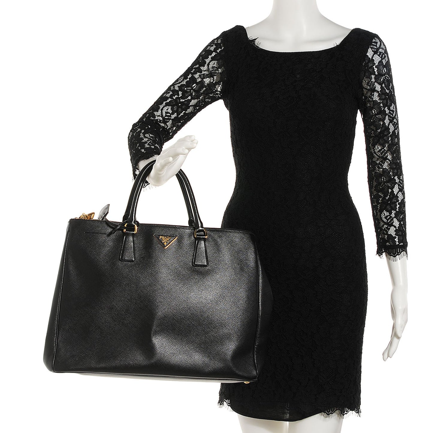 Saffiano Lux Extra Large Galleria Double Zip Tote Black