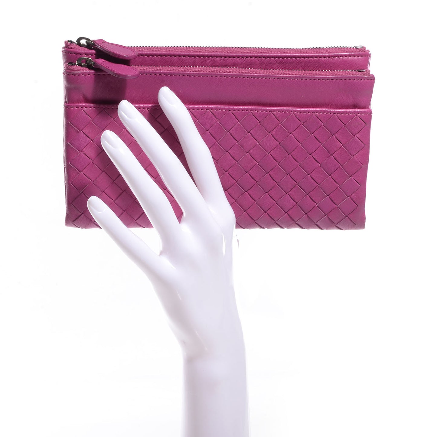 Nappa Intrecciato Double Zip Clutch Wallet Ametista