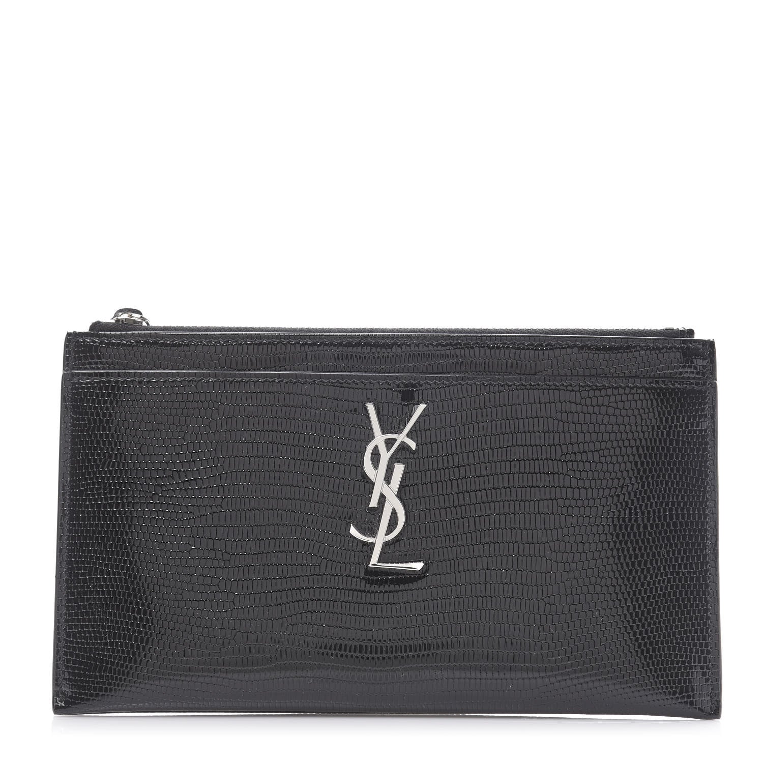 Saint Laurent Lizard Embossed Monogram Bill Pouch Black 1 of 7