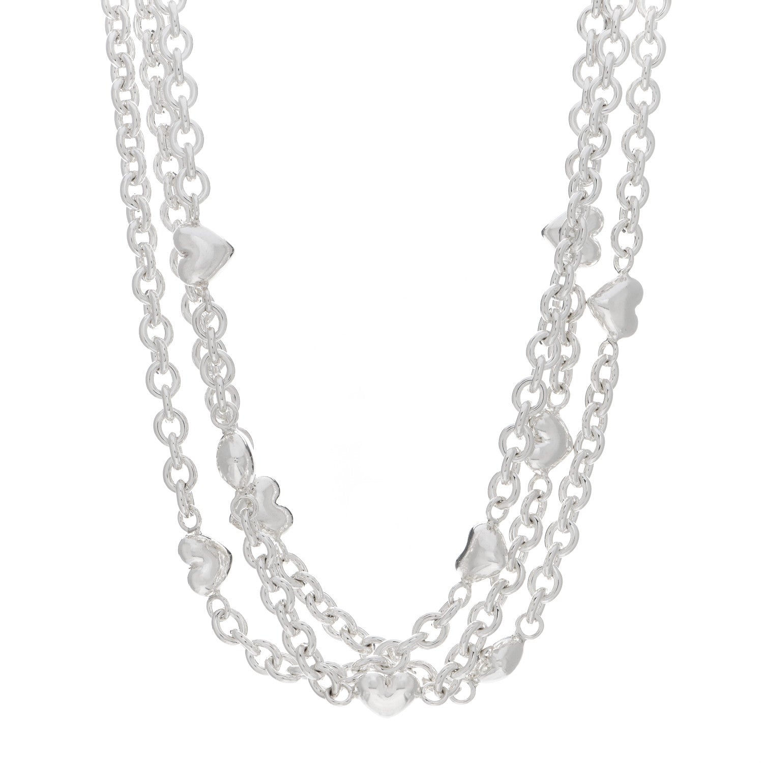 Tiffany Sterling Silver Puff Heart Multi Strand Necklace 1 of 4