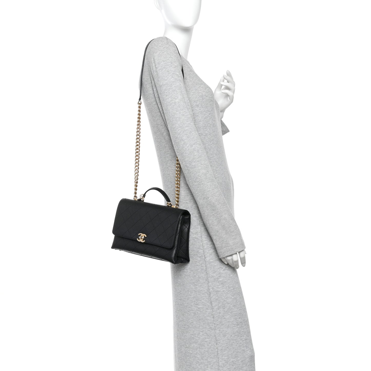 Caviar Diamond Stitched Small Top Handle Flap Black
