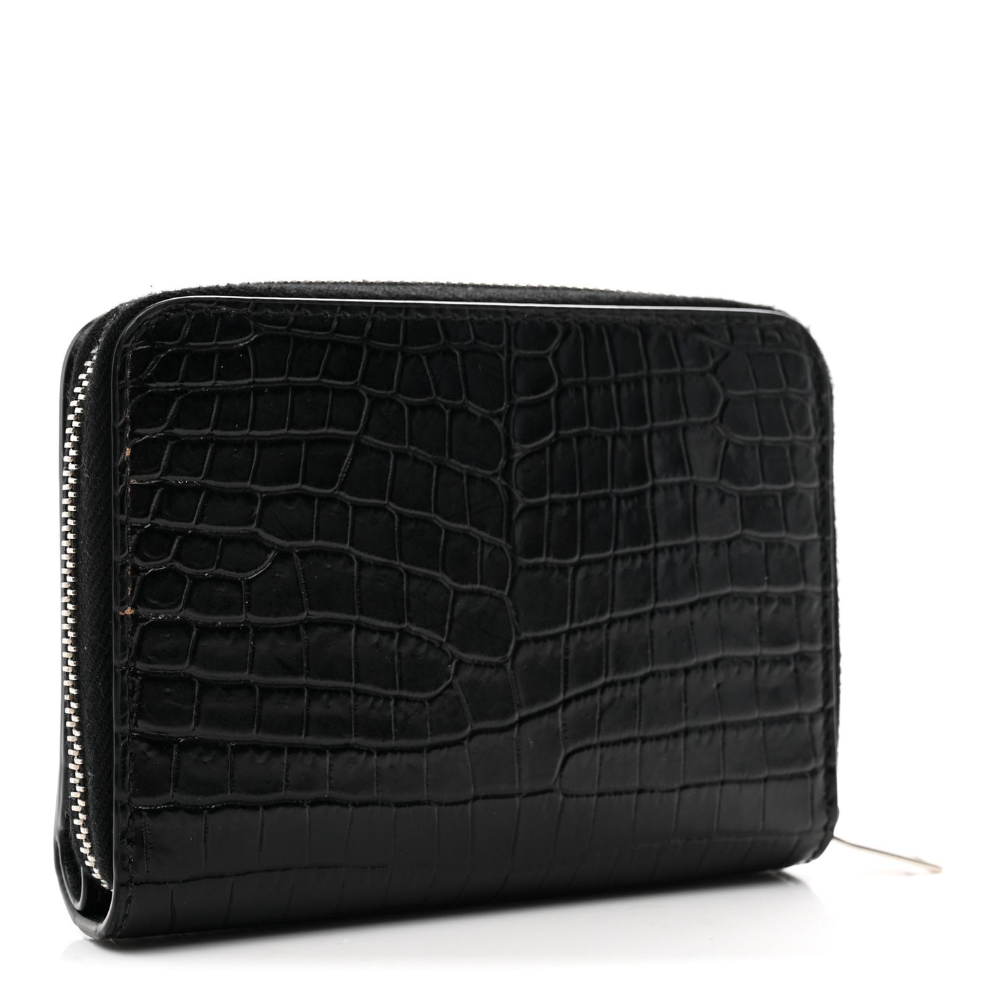 Calfskin Crocodile Embossed Monogram Compact Wallet Black