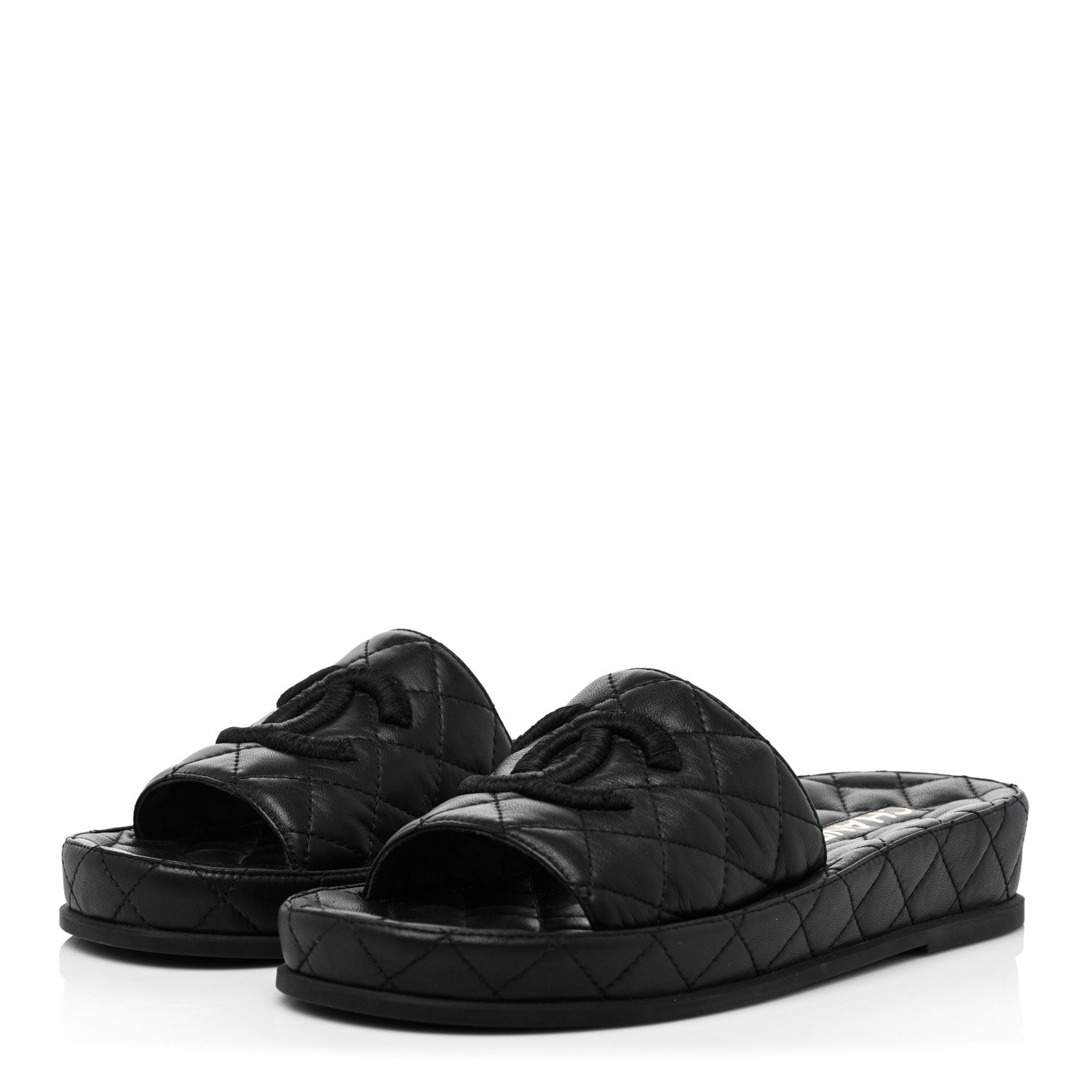 Chanel Lambskin Quilted CC Mules Sandals 39 Black 3 of 8