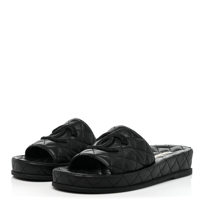 Chanel Lambskin Quilted CC Mules Sandals 39 Black 3 of 8