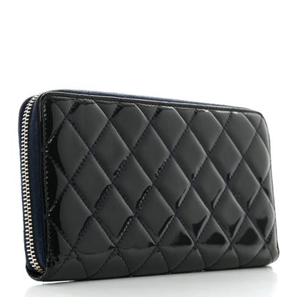 Chanel Patent Quilted Zip Around Wallet Blue 3 of 8