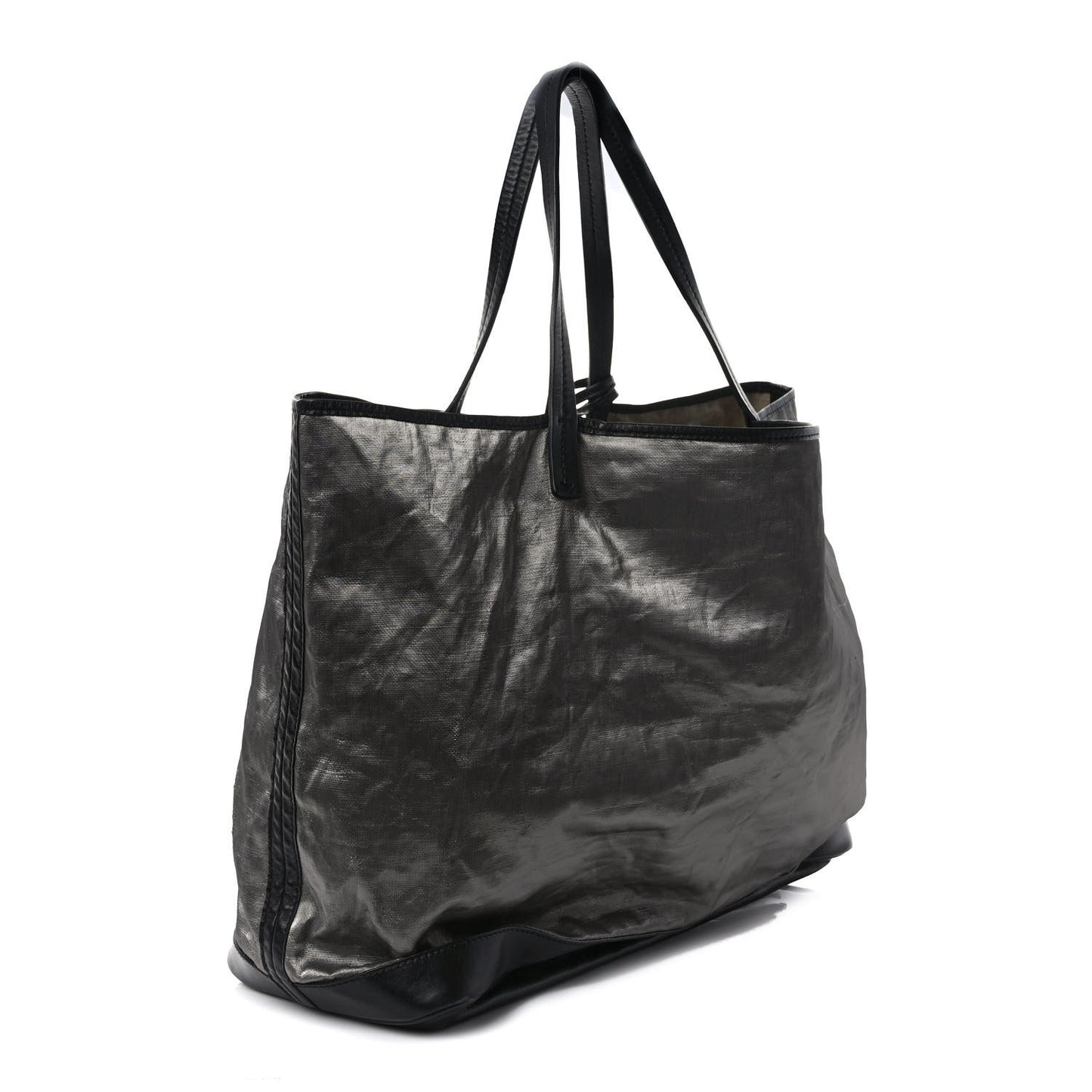 Metallic Linen Calfskin CC Beach Tote Silver