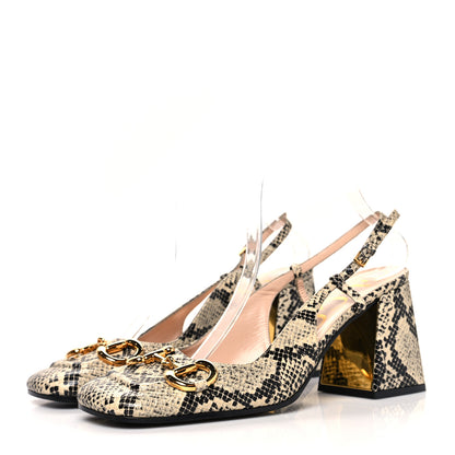Gucci Calfskin Python Print Horsebit 75mm Slingback Pumps 39.5 Beige Avana 3 of 8