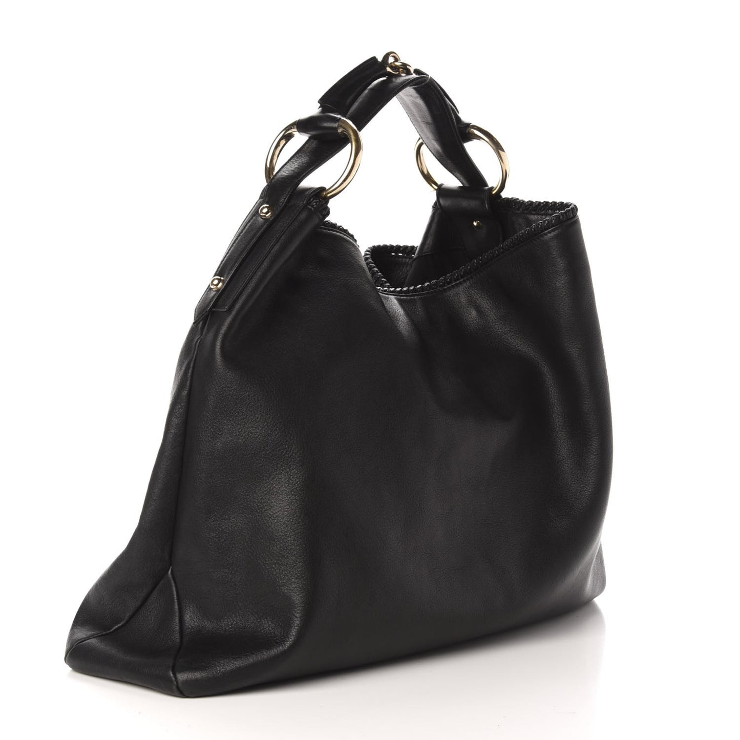 Calfskin Large Horsebit Chain Hobo Black