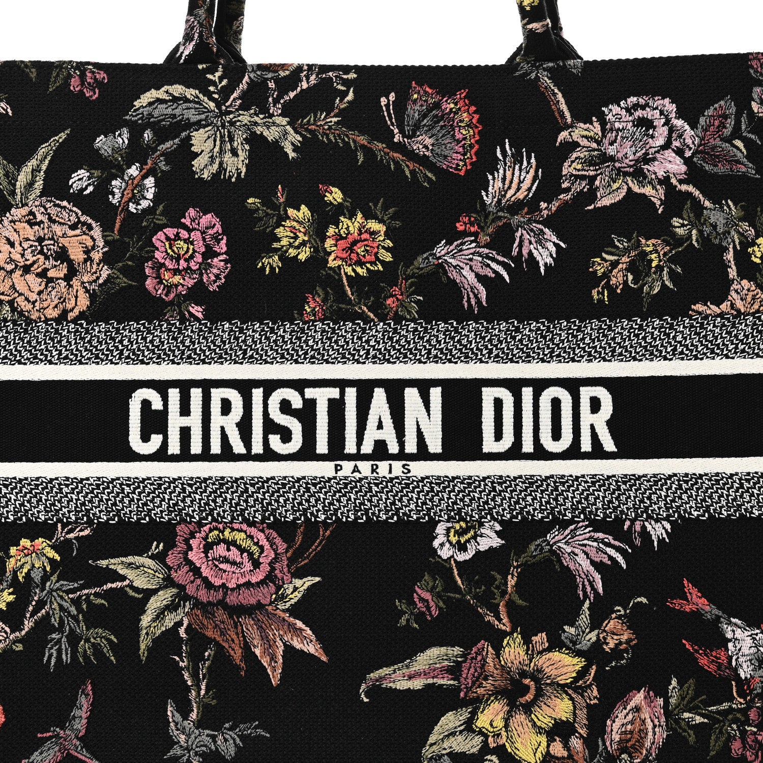 Christian Dior Canvas Embroidered Large Book Tote Black Multicolor 8 of 10