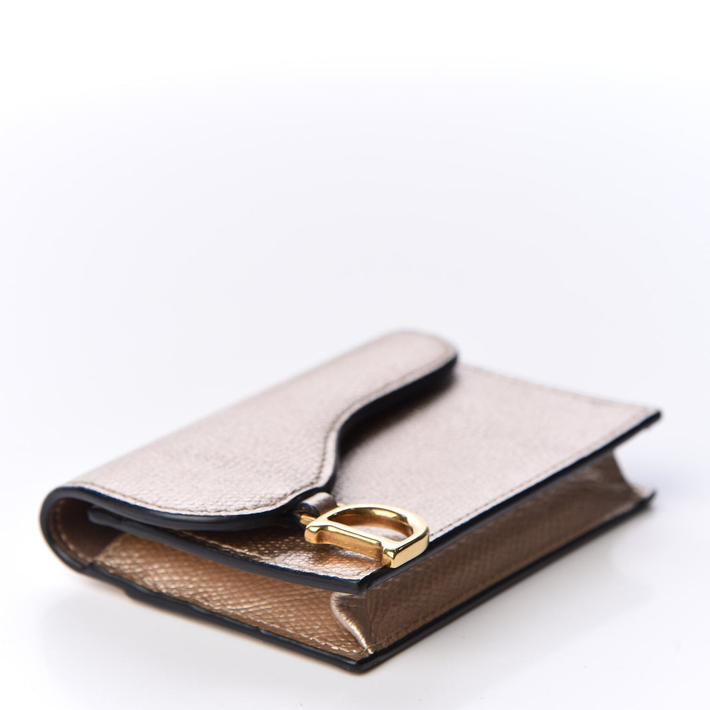 Metallic Grained Calfskin Saddle Card Holder Gold
