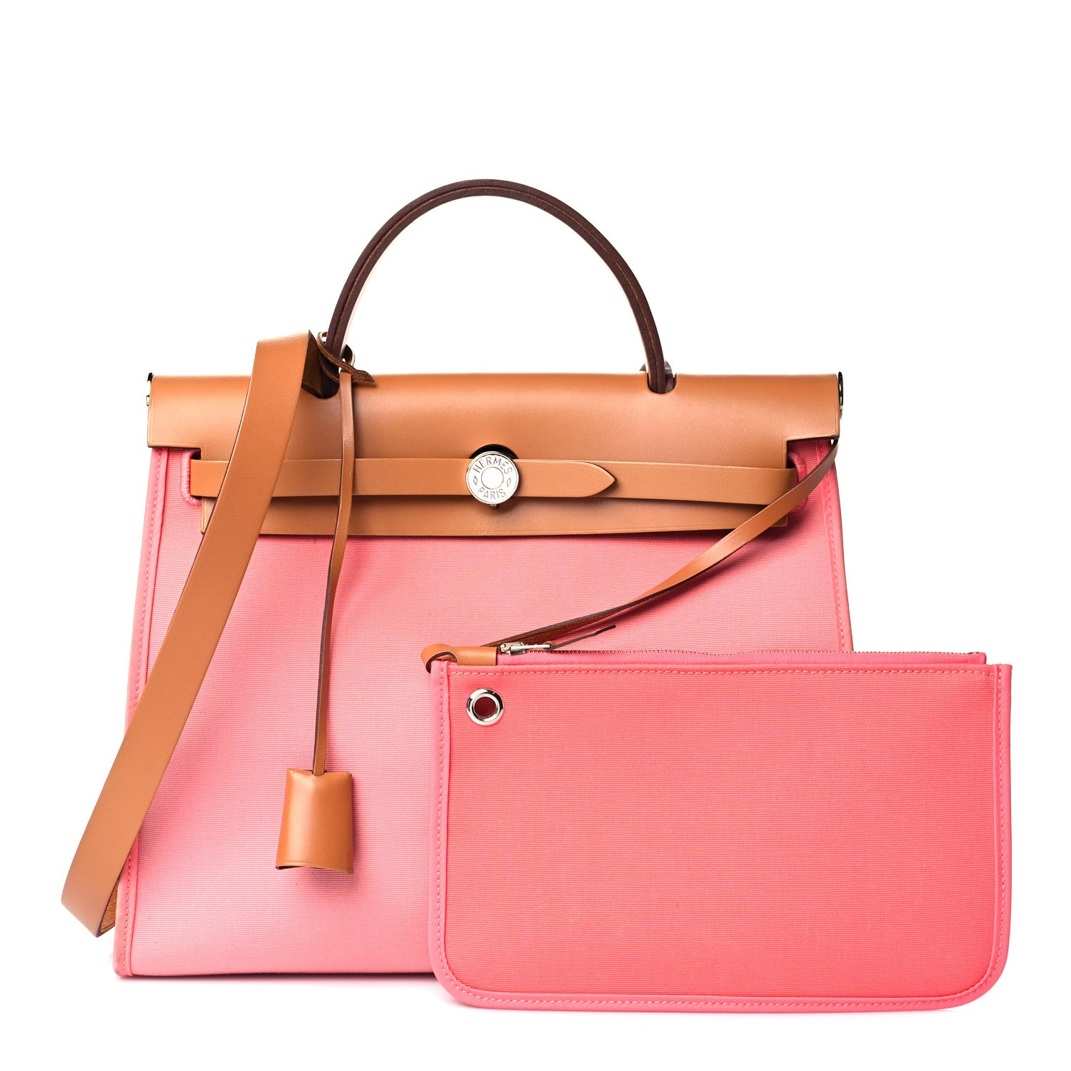 Hermes Vache Hunter Toile Herbag Zip 31 PM Rose Azalee Natural 1 of 17