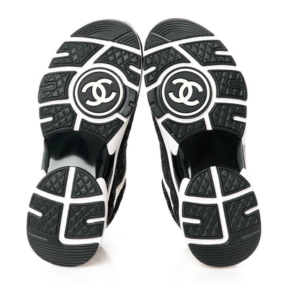 Chanel Nylon Suede Calfskin Printed CC Sneakers 36 White Black 5 of 9